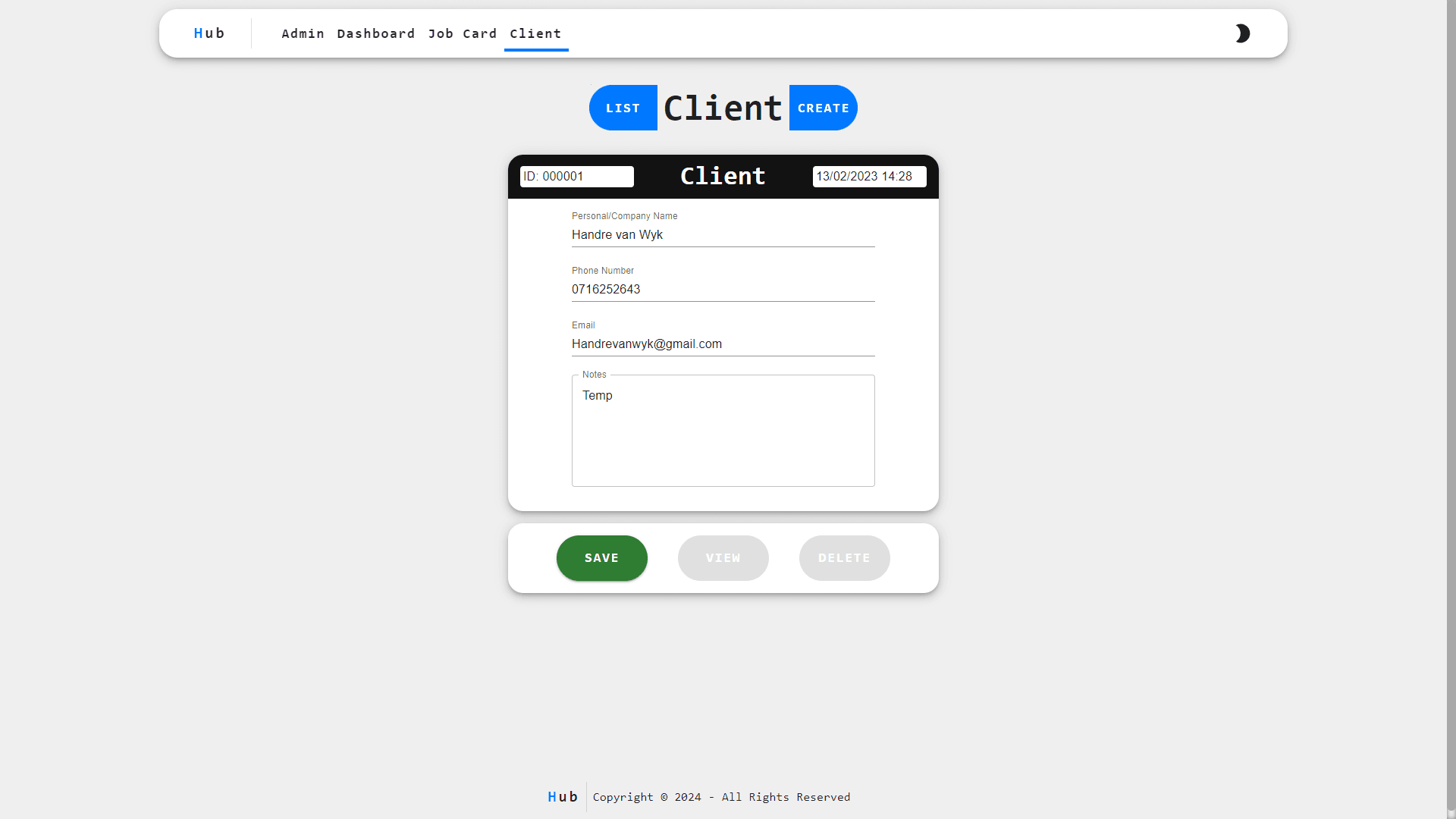 Client Edit page (Light Mode)